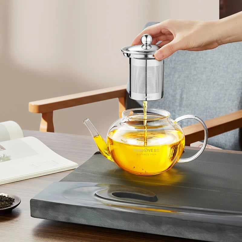 KAMJOVE Classic Glass Tea Pot With Filter Multiple Capacity Options Available 350ml/360ml/450ml/500ml/600ml/800ml/1.2L Teapot