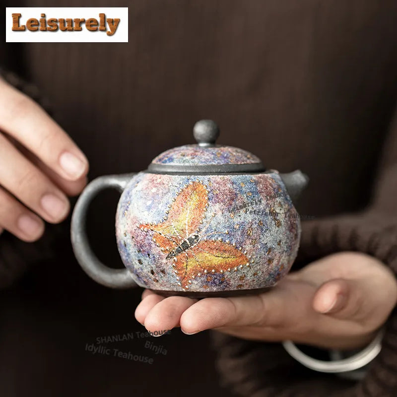 130ML Rock Mineral Point Gold Butterfly Wen Dan Teapot Ancient Tea Infuser Pot Tea Maker Kettle With Filter Drinkware Gift Set