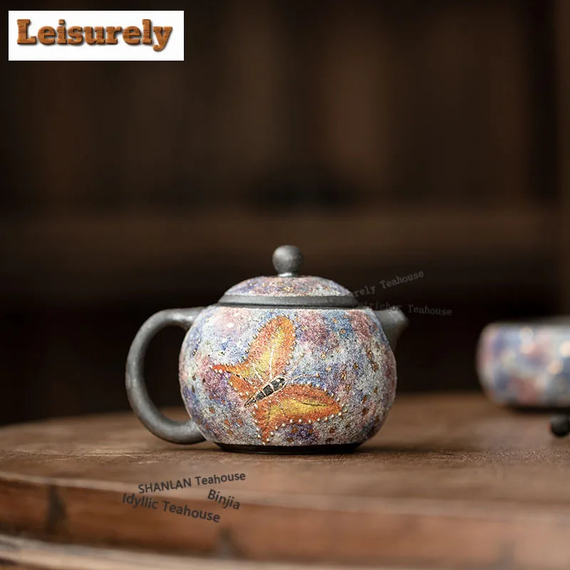 130ML Rock Mineral Point Gold Butterfly Wen Dan Teapot Ancient Tea Infuser Pot Tea Maker Kettle With Filter Drinkware Gift Set