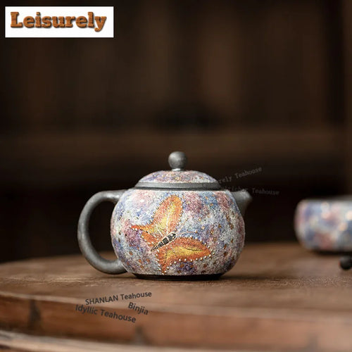 130ML Rock Mineral Point Gold Butterfly Wen Dan Teapot Ancient Tea Infuser Pot Tea Maker Kettle With Filter Drinkware Gift Set